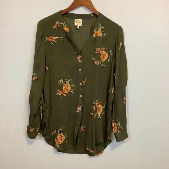 Anthropologie Fig & Flower Embroidered Boho Long Sleeve Top – Women’s Large - Picture 1 of 10